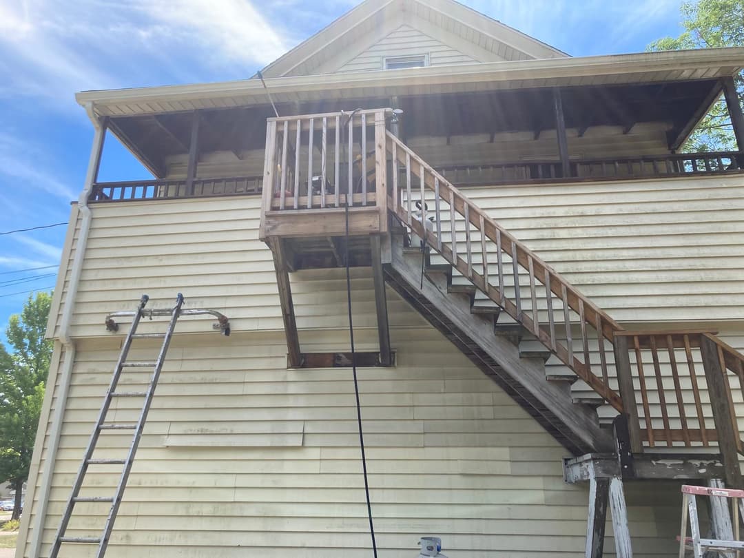 before picture of wooden stairs being ready to be painted 